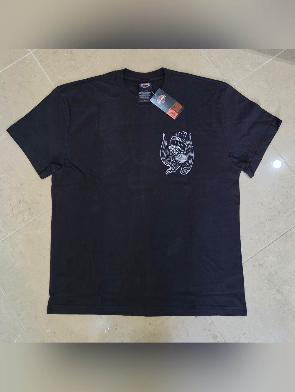 Harley-Davidson Black Short Sleeve Tee with White Eagle Chest Graphic